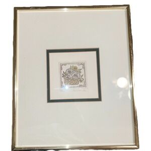 Framed‎ etching Mini Pansies Signed And Numbered Gold Frame